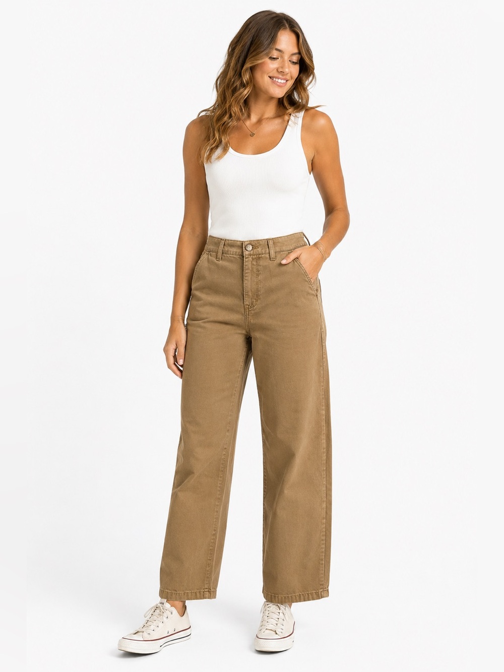 Levi’s Premium Women’s Size 24 Tan Khaki Straight Leg Pants 100% Cotton